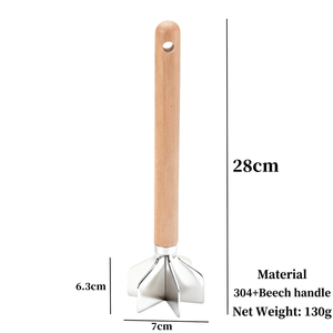 304 Stainless Steel Meat Chopper With Wooden Handle 6‑Blade Multifunctional Ground Meat Masher Potato Mashing Kitchen Cooking To - Product Image 6