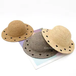 D D 새로운 도매 멀티 컬러 사랑스러운 라피아 밀짚 브레이드 모자 어린이 모자 어린이를위한 버킷 모자
