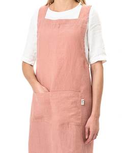 Japanese Cross Back Pinafore Linen Apron No Ties Women's Bib for Chef Food Cooking Washed Design - Product Image 2