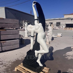 Elegante escultura de baile de mujer Xexy desnuda tallada en mármol blanco y negro - Product Image 4