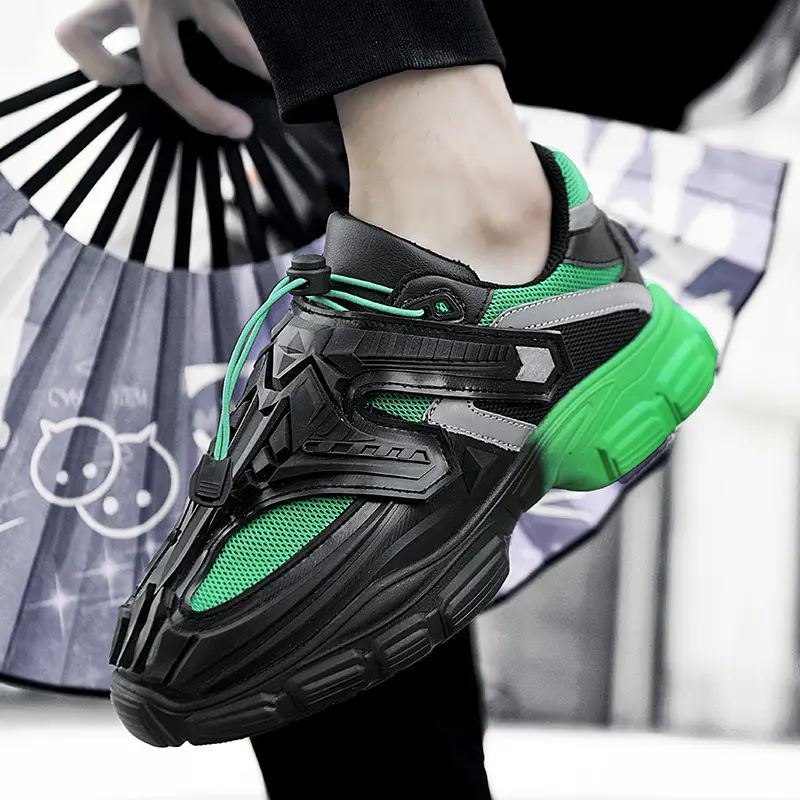 Sepatu Kets untuk Pria, Sepatu Sneakers Lari Desainer Mecha 3D Terbatas Ksatria Hitam Gaya Baru