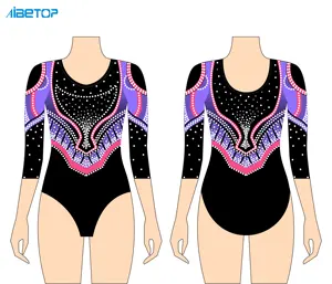 Complex Design Beautiful Artist Gymnastics Competition Leotards Long Sleeve Rhinestone Leotard Dancewear