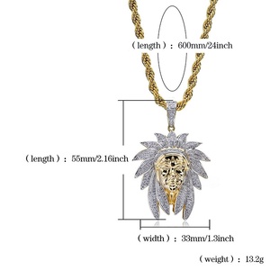 Collar de Cadena de Oro Estilo Hip Hop con Colgante de Tocado de Jefe Indio con Circonitas Brillantes y Latón, Venta Caliente de Fábrica - Product Image 3