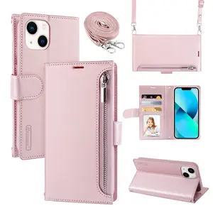 The New Shoulder Case For IPhone15 Works With Samsung S24 Zipper Wallet Lanyard Phone Holster