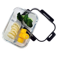 Récipient alimentaire en verre de stockage de préparation de repas en borosilicate personnalisé boîte à lunch résistante à la chaleur avec compartiments et couvercles sans BPA