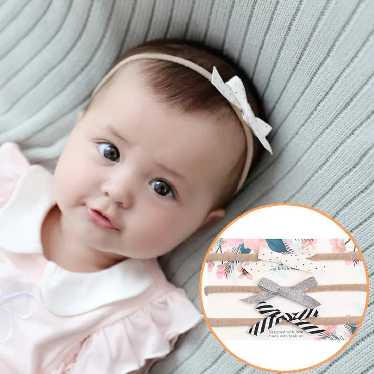 Baby Girl Nylon Headbands And Bows Newborn Infant Toddler Hair Accessories Baby flower Head Band Set