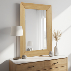 Miroir mural en bambou naturel, miroir rectangulaire suspendu, cadre texturé, miroir décoratif pour salon, chambre à coucher - Product Image 3