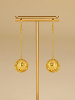 Boucles d'oreilles pendantes en argent 925 plaqué or, motif cage minimaliste ajourée, avec longues pampilles et boule creuse, pour femme, idéales pour les fêtes et cadeaux.