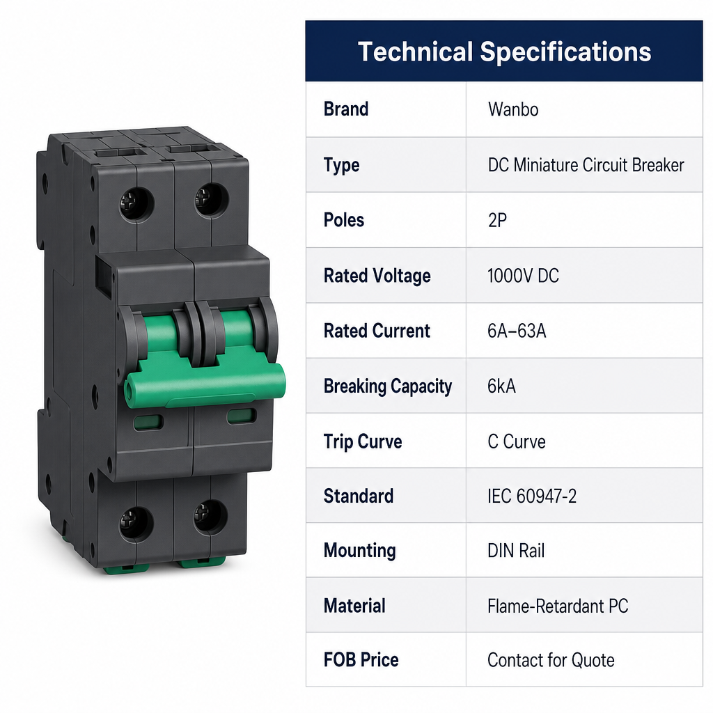 Wanbo-478 SL7N 2P 250V 1000V DC Flame Retardant DIN Rail Solar Photovoltaic Circuit Breaker · image 4
