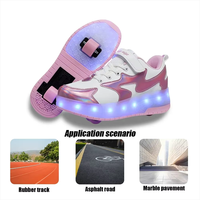 Chaussures de patin à roulettes à 2 roues pour enfants LED baskets décontractées rétractables avec roues à double usage chaussures de sport pour filles à la mode