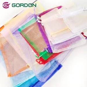 Gordon Ribbons tas serut ukuran kustom Organza kain tipis putih transparan untuk kemasan hadiah perhiasan butik