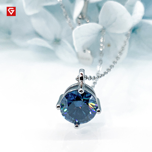 GIGAJEWE 1ct 화이트 골드 <span class=keywords><strong>9K</strong></span>/14K/18K 목걸이 8mm 라운드 컷 블루 컬러 Moissanite 목걸이, 골드 목걸이, 어머니의 날 선물 - Product Image 3