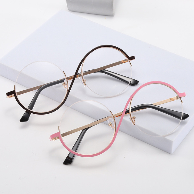 2026 New Women's Retro-Style Fashionable Asymmetric Sunglasses Instagram-Inspired Unique Metal Full Frame Plain Blue-Light