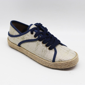 Baskets basses tissées métalliques avec surpiqûres contrastantes <span class=keywords><strong>bleu</strong></span> <span class=keywords><strong>marine</strong></span>, semelle en espadrille de jute - Chaussures décontractées confortables pour femmes - Product Image 5