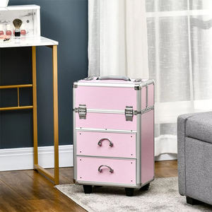 Valise de maquillage <span class=keywords><strong>Lcuky</strong></span> en aluminium brillant, fabriquée en Chine, avec fermeture ouverte, élégante, pour cosmétiques, avec roulettes - Product Image 4