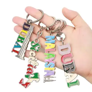 Free Design Customization Global Scenic Spot Keychain Colorful Letters Architectural Tourist Souvenir Keyrings Metal Key Holder