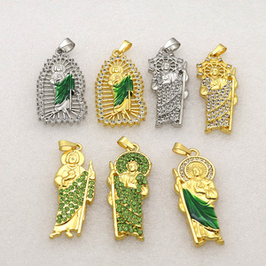 Colgante de San Santiago, Medalla Católica con Esmalte Verde y Diamantes de Imitación, Recuerdo Religioso del Camino de Santiago - Product Image 6
