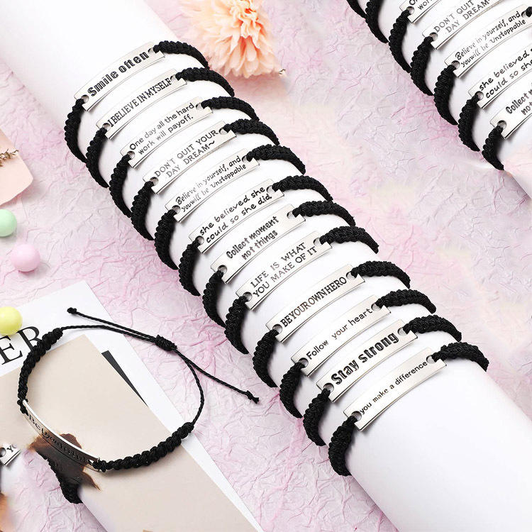 Factory Handmade Engraving Stainless Steel Rectangular Blank Plate Bracelet  Customized Text Personalized Name Date bar Bracelet