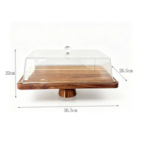 Support à gâteau en bois d'acacia avec couvercle - Plateau à gâteau rectangulaire, ensemble de présentation de desserts 2-en-1 et planche à charcuterie