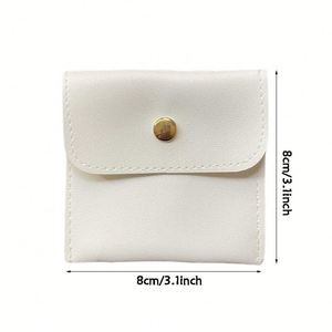 New Style PU Leather Pouch 8x8cm Square Button <b>Bag</b> Earring Luxury Gift Jewelry Packaging Custom Logo for Accessories Storage - Product Image 2