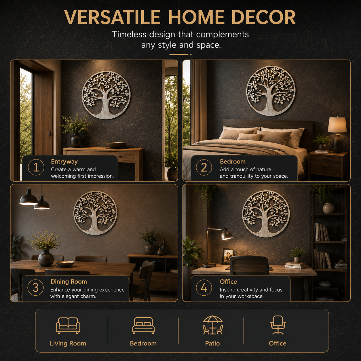 Wholesale 40cm 3D Tree of Life Metal Wall Art Interior Outdoor Iron Decor for Bedroom Abstract Pattern Wall Hanging Home Decor · image 4