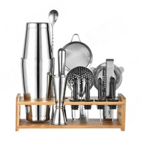 10 Stuk Barman Kit Bar Gereedschap Set Martini Cocktail Shaker Set Met Stijlvolle Bamboe Hout Stand