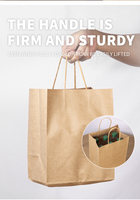 Sacs cadeaux en papier kraft écologiques classiques avec logo personnalisé et poignée à patch pour la vente à emporter de restauration rapide, emballage de courses, marron et blanc