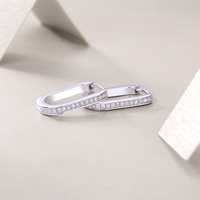Boucles d'oreilles créoles ovales en argent sterling 925 avec moissanite pour femme, sertissage en canal, couleur D, moissanite VVS1, boucles d'oreilles diamant