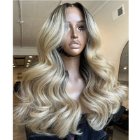 Perruques à fermeture en dentelle 5*5 sans colle, 250% de densité, blond épaissi pour ombré, ondulations naturelles, cheveux vierges européens Remy avec cuticules alignées, racine foncée, cheveux clairs
