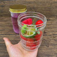 Pot en verre transparent imprimé 480ml 580ml avec couvercle en fer blanc à points gaufrés, classique pour cuisine, aliments, épices, thé, à large ouverture, type Mason