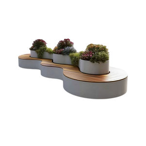 Banc de fleurs commercial d'extérieur pour rue, combiné avec jardinière carrée incurvée, mobile avec trous de drainage, personnalisable - Product Image 5