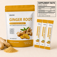 Sachets de gingembre en poudre pour le bien-être quotidien des adultes, marque privée, 150g, portion individuelle, facile à mélanger, certifié HALAL, énergétique, botanique