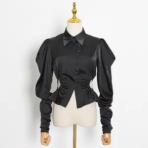 Hot Seller Autumn Spring New Designers Long Sleeved Blouse Expose Waist Bodycon Elegant Ladies Women's Shirts