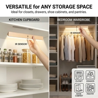 Lampe LED magnétique sans fil rechargeable pour armoire en bois massif avec détecteur de mouvement, éclairage intelligent sous armoire