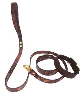 Collar de perro acolchado con patrón de serpiente de cuero genuino, productos para mascotas de alta calidad, hebillas duraderas, conjuntos de correa de arnés de lujo, todos los colores - Product Image 2