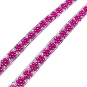 Nuevos diseños 2025 Gel-back Rhinestone Pearl Design Trim en color fucsia para la artesanía de colocación de vestidos - Product Image 3