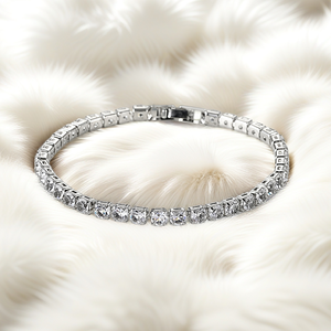 Bracciale Tennis alla Moda con Zirconi, Argento con Pietre Quadrate Bianche Scintillanti, Gioiello da Matrimonio per Donne e Ragazze - Product Image 4