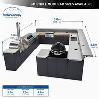 Îlot de cuisine extérieur modulaire moderne de luxe en forme de U, cuisine extérieure en acier inoxydable 304, barbecue au gaz naturel 6 brûleurs