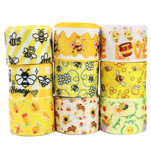 ขายส่งความคงทนเกรดสูงการถ่ายเทความร้อนดอกไม้ที่กําหนดเอง Bee ฤดูใบไม้ผลิ Grosgrain ริบบิ้นสําหรับผม Bows DIY หัตถกรรม - Product Image 4
