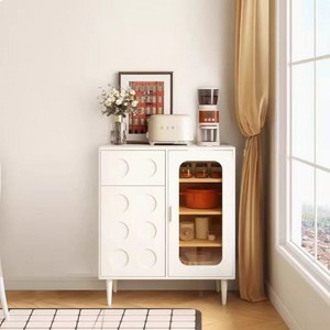 Italian Style Ultra Thin <b>Sideboard</b> 20cm Creamy White Retro Black Bedroom Storage Cabinet With Glass Doors And Drawers - Product Image 2
