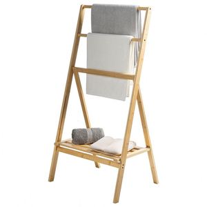 Estante Plegable de Bambú para Secar Toallas, Ahorra Espacio, con Moderno Estante de Almacenamiento de Cuatro Niveles para Baño - Product Image 5