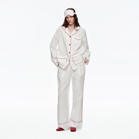Ensemble pyjama deux pièces pour femme avec masque pour les yeux, noir, passepoil contrastant, vêtements de nuit, cadeau pour enterrement de vie de jeune fille, fournisseur en gros pour hôtels