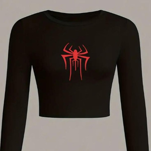 T-shirt Corta da Donna Stile Gotico Y2K Retrò Personalizzata con Stampa, Maniche Lunghe Raglan, Nuova Collezione Autunnale - Product Image 1