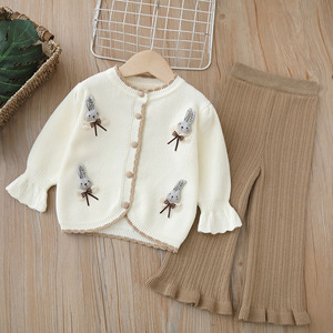Ensemble de vêtements en tricot <span class=keywords><strong>d</strong></span>'<span class=keywords><strong>hiver</strong></span> pour enfants et filles Cardigan tricoté avec dessin de lapin pour enfants Pull à manches longues mignon - Product Image 5