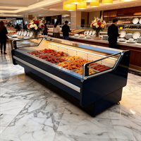 Réfrigérateur de présentation ouvert pour supermarché, service libre, volailles, poisson, viande fraîche, charcuterie