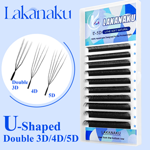 Lakanaku mở rộng lông mi hình chữ U dễ dàng để áp dụng khối lượng 3D Lông mi giả tự nhiên khôn ngoan U YY hình dạng Cashmere cỏ ba lá fio lông mi - Product Image 1