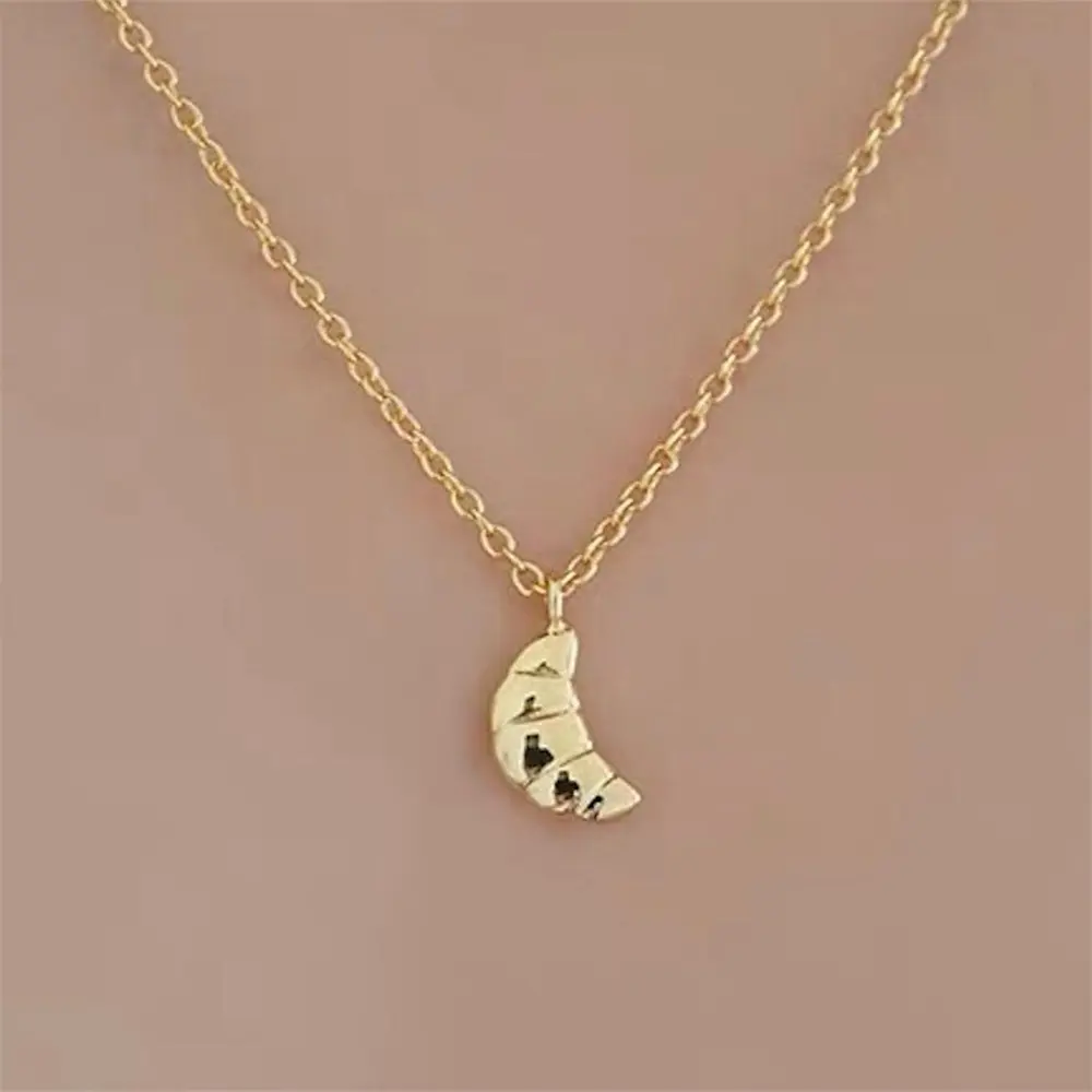 Gourmet Croissant Necklace Food Bread Charm French Style 18K Gold Plated Tiny Moon Necklace