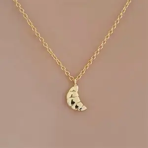 Gourmet Croissant Necklace Food Bread Charm French Style 18K Gold Plated Tiny Moon Necklace