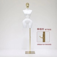 Maniquí de Mujer con Curvas en la Parte Superior del Cuerpo, con Cabeza, Caderas Pequeñas, Busto Ajustable, Maniquí de Vestir sin Cabeza con Soporte Dorado, Torso