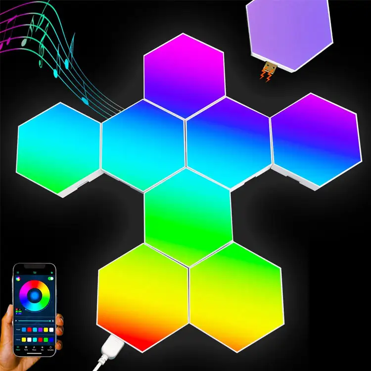 Capteur tactile géométrique coloré panneaux lumineux hexagone éclairer bricolage RGB hexagonal LED applique murale